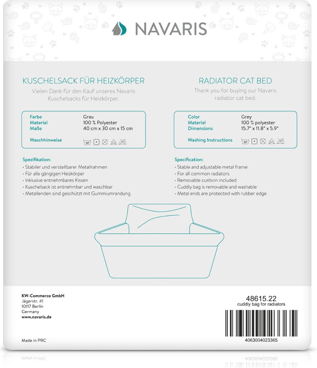 Navaris Hangmat Radiator Voor Katten - Kattenmand Voor Aan De Verwarming - Inclusief Uitneembaar Kussen - Tot 6 Kg