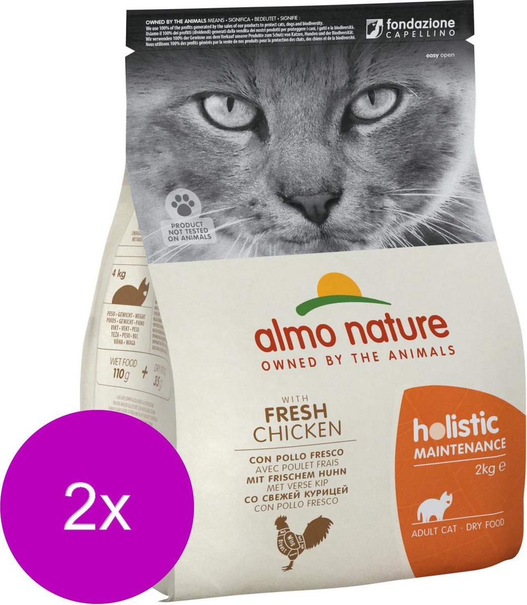 Almo Nature Cat Holistic Adult 2 Kg - Kattenvoer - 2 X Kip&Rijst Holistic