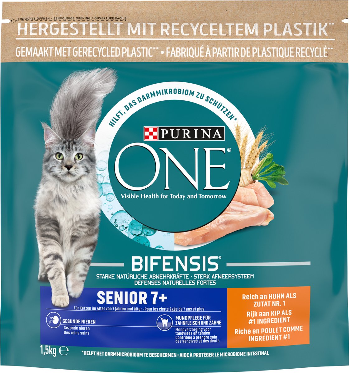 6x Purina One Senior Kip - Volkoren Granen 1,5 Kg