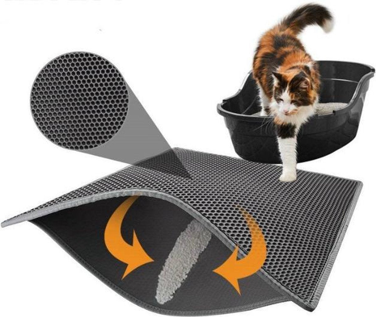 Oorspronkelijke Kattenbakmat, Kattenbak Mat Accessoire, Grit Opvangen, Honinggraad, Katten Mat, Waterdichte Dubbele Laag, Zwart, Urine/water Afstotend, Kat & Kitten, Cat Litter Mat 40x50cm