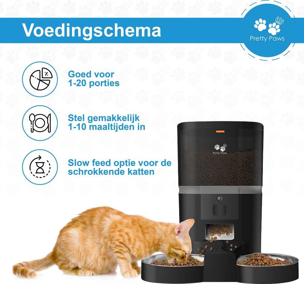 Pretty Paws QQ003 - Wifi Voermachine - Dubbele Voerbakjes - Zwart - Kat - 6L