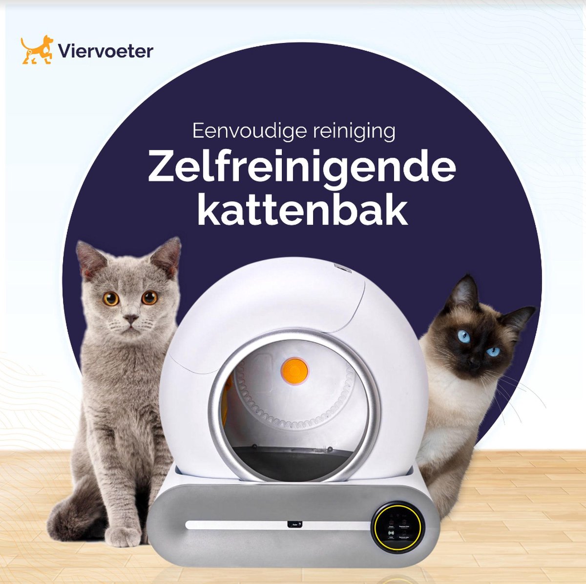 Viervoeter™ Kattenbak Zelfreinigend – Automatische Kattenbak – Zelfreinigende Kattenbak – Anti-geur – 53x58x55cm – Bedienen Via App – 65 Liter