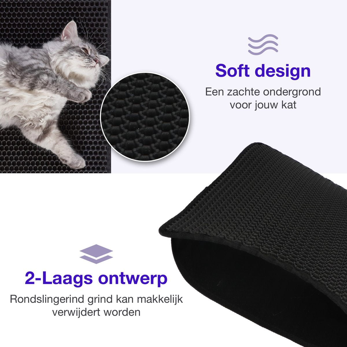 SIMU Lifestyle - Kattenbakmat - Grit Opvanger - Dubbele Laag - Waterdicht - Zwart - 50x40 Cm