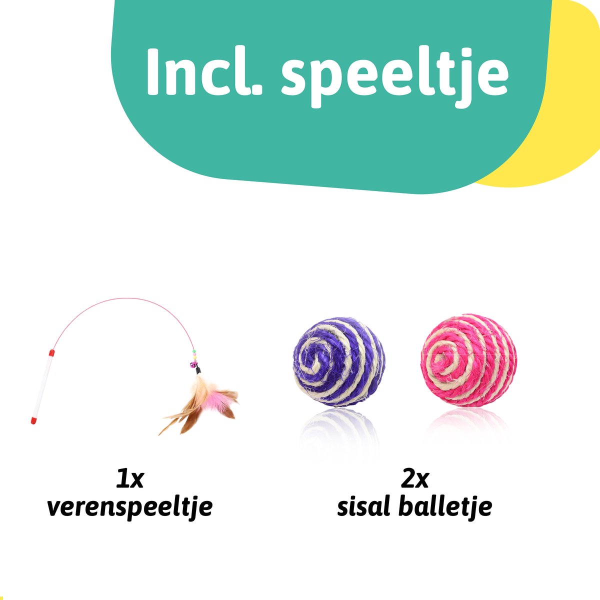 Moowi - Katten Speel Kleed – Kattentunnel – Hide And Seek Spel – Deken Kat – Kattenspeelgoed – Speelmat Katten Grijs – Incl. 2 Sisal Ballen En Verenspeeltje