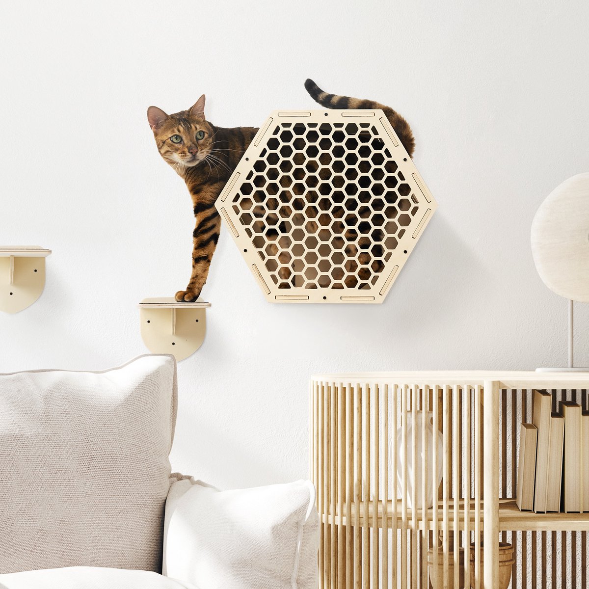 Navaris Katten Klimwand 4-delige Set - Katten Klimmuur Voor Binnenshuis - Kattenmeubel Met Wandmontage - Met Drie Plankjes Voor Meer Klimplezier