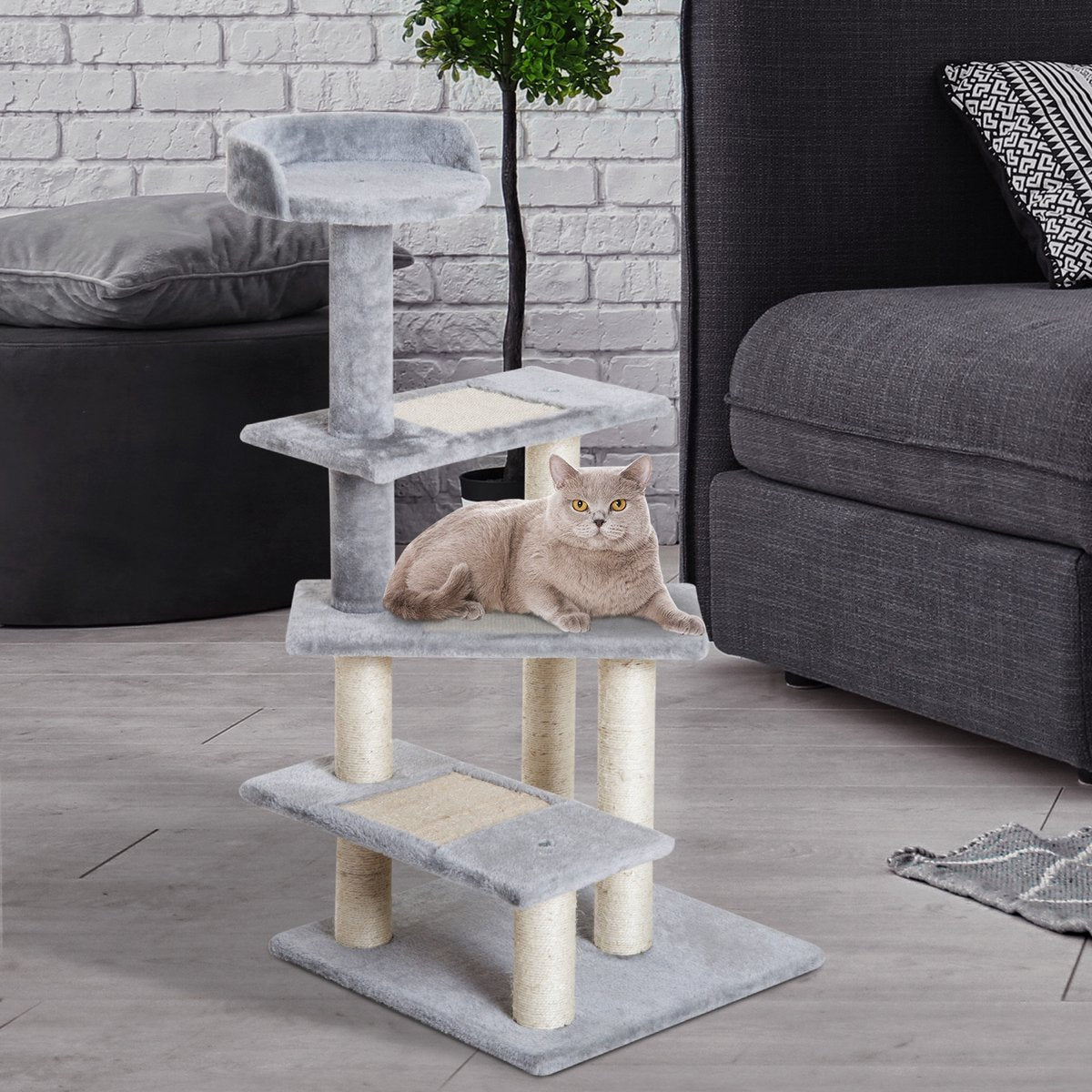 PawHut Klimboom 5 Lagen Kattenboom Speelboom Kattenkrabboom Trap Sisal Beige D30-183