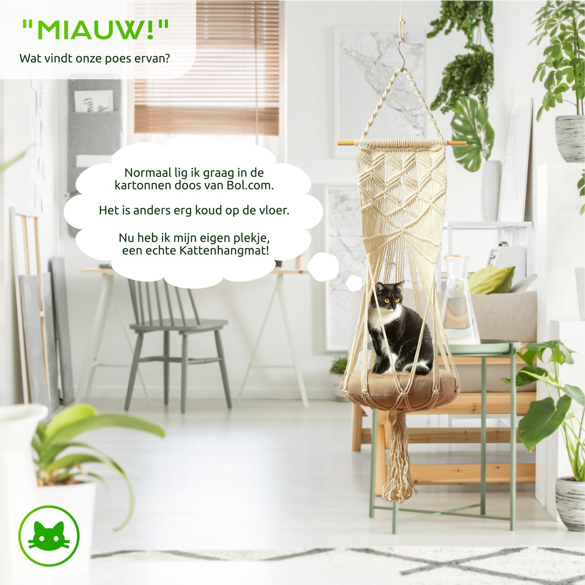 Qoods Kattenhangmat Macramé - Hangende Kattenmand Raam Of Radiator - Kattenbed - Poezenmand