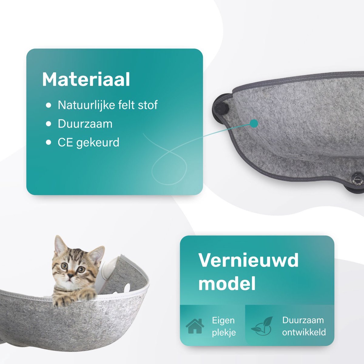 Kattenhangmat - Voor Aan Het Raam - Kom Vorm - Kattenmand - Raam - Hangmat Kat - Dieren - Kattenbed - Kattenmand - Slaapplek - Ligplaats - Grijs