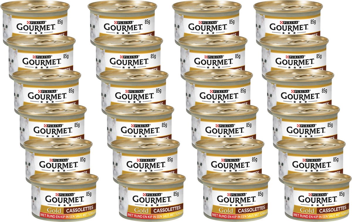 Gourmet Gold Cassolettes - Kattenvoer Natvoer - Rund En Kip In Een Saus Van Tomaat - 24 X 85 Gr