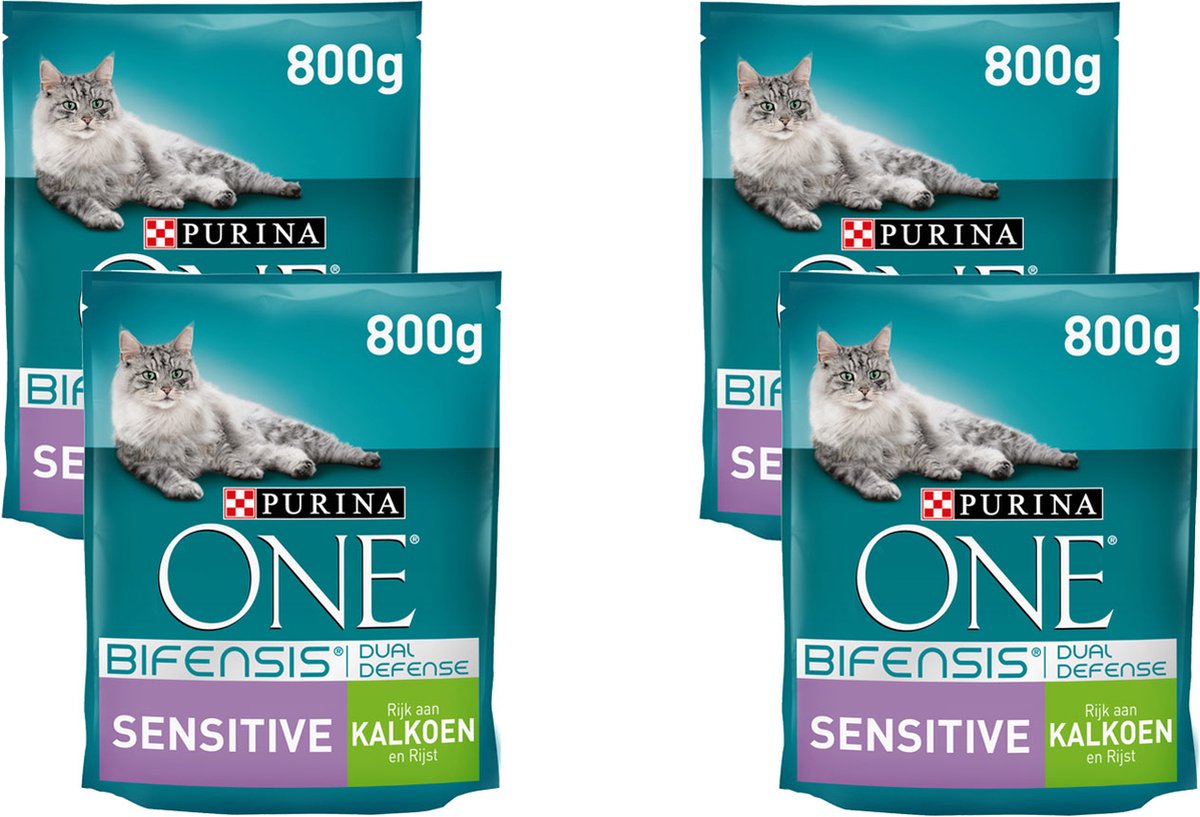 Purina One Sensitive - Kattenvoer - 4 X Kalkoen Rijst 800 G