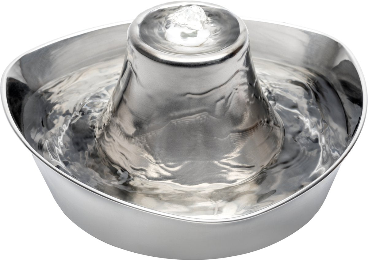 PetSafe® Seaside Stainless Steel Pet Fountain - RVS Drinkfontein Voor Katten En Kleine Honden - Water Borrelt Zacht Over De Toren - Door Het Design Van Alle Kanten Bereikbaar - 1,8 Liter - PetSafe Seaside