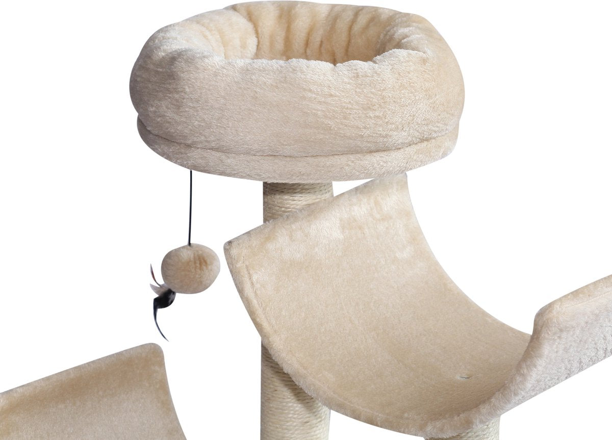 PawHut Kattenboom Kattenkrabboom Speelgoed Tunnel Katten Klimboom Krabboom Beige D30-191