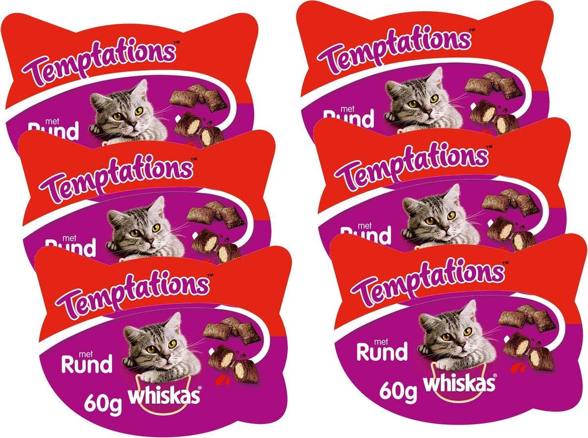 Whiskas Temptations 60 G - Kattensnack - 6 X Rund&Vlees