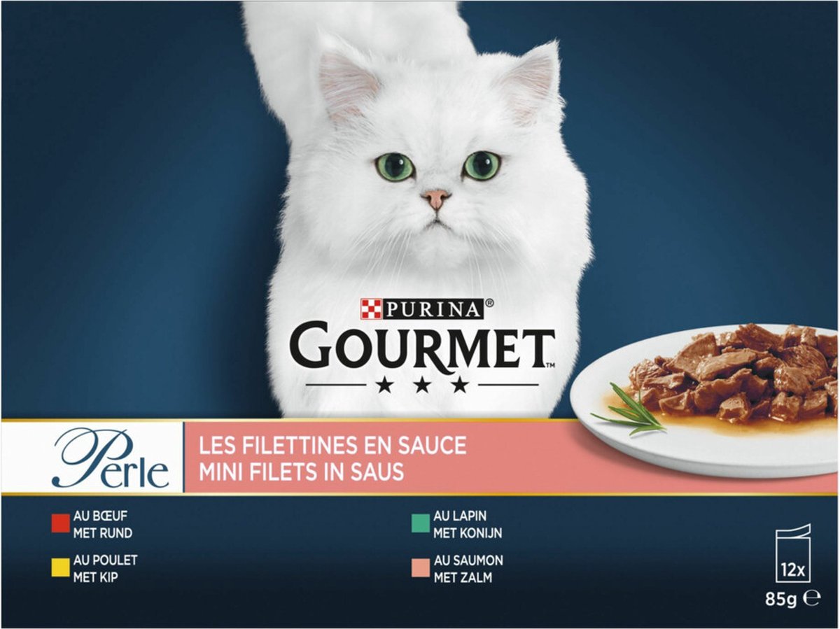 Gourmet Perle Mini Filets – Kattenvoer Natvoer – Met Rund, Kip, Konijn, Zalm – 48 X 85 Gr
