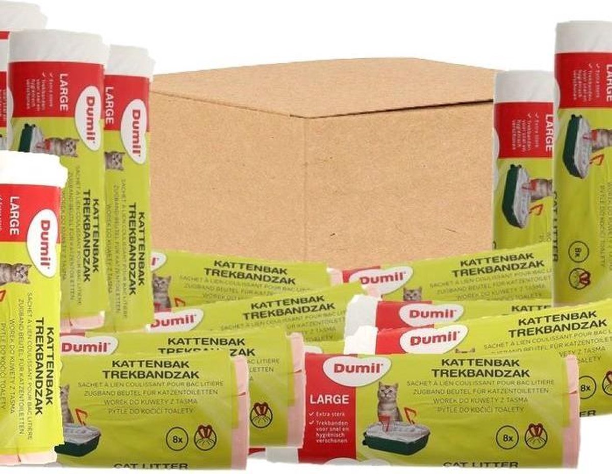 Dumil Kattenbak Zakken | Met Trekband | 15 Liter | 1 Rol | 8 Zakken | Extra Sterk
