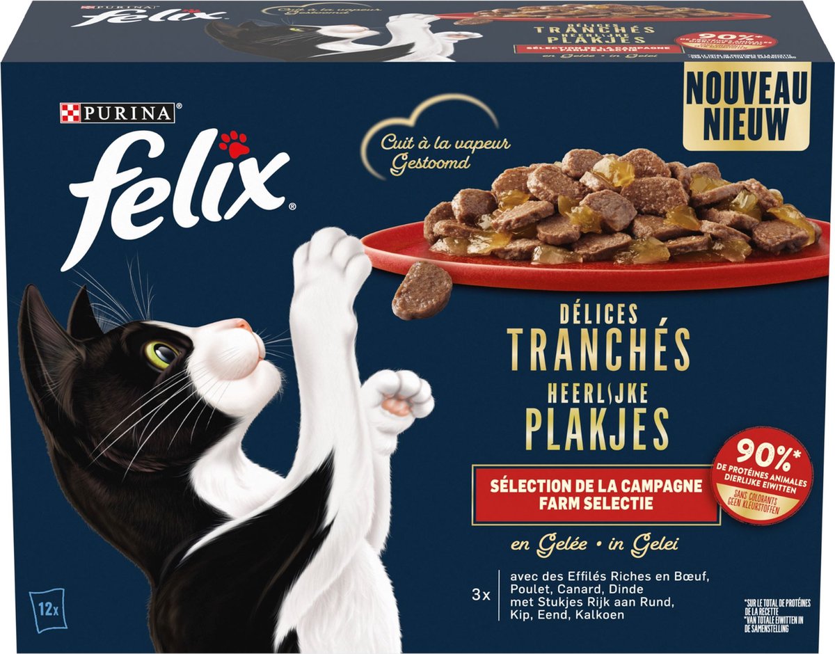 Felix Heerlijke Plakjes Farm Selectie Kattenvoer Nat 4(12x80g)