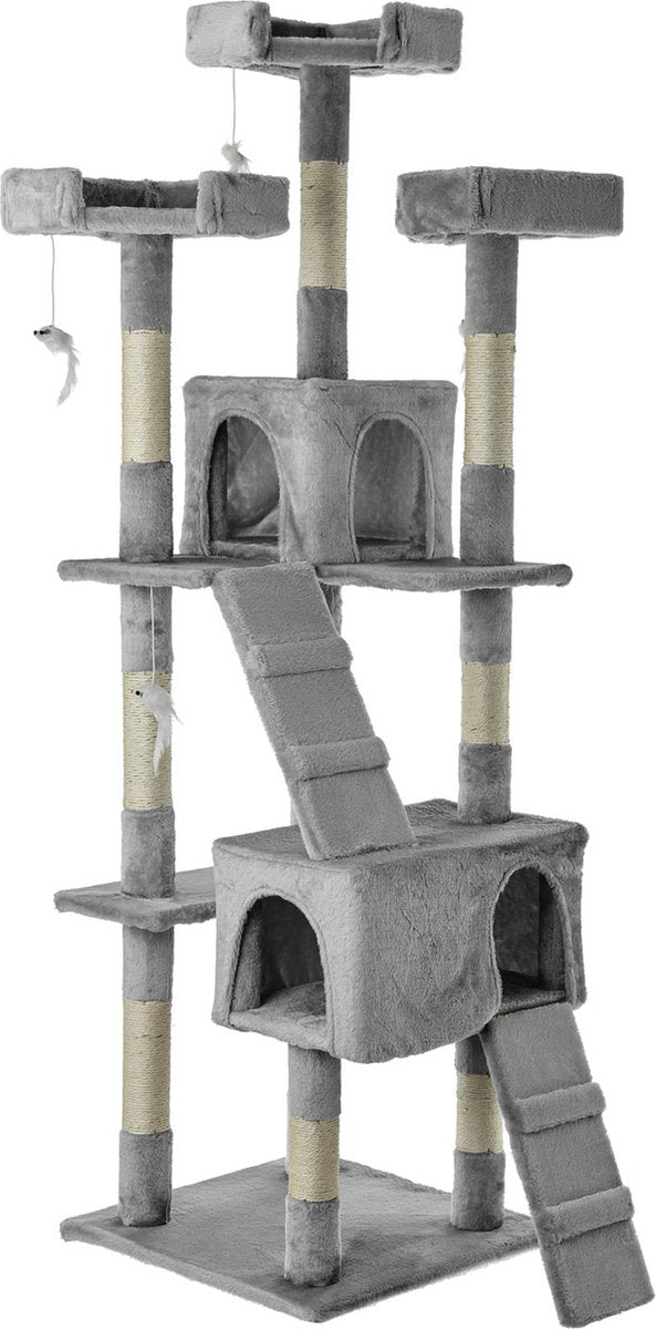 Krabpaal XXL Voor Kat -170 Cm -Grijs - Kattenboom Voor Grote Katten - Kattenhuis Van Sisal - XXL Klimpaal Voor Meerdere Katten