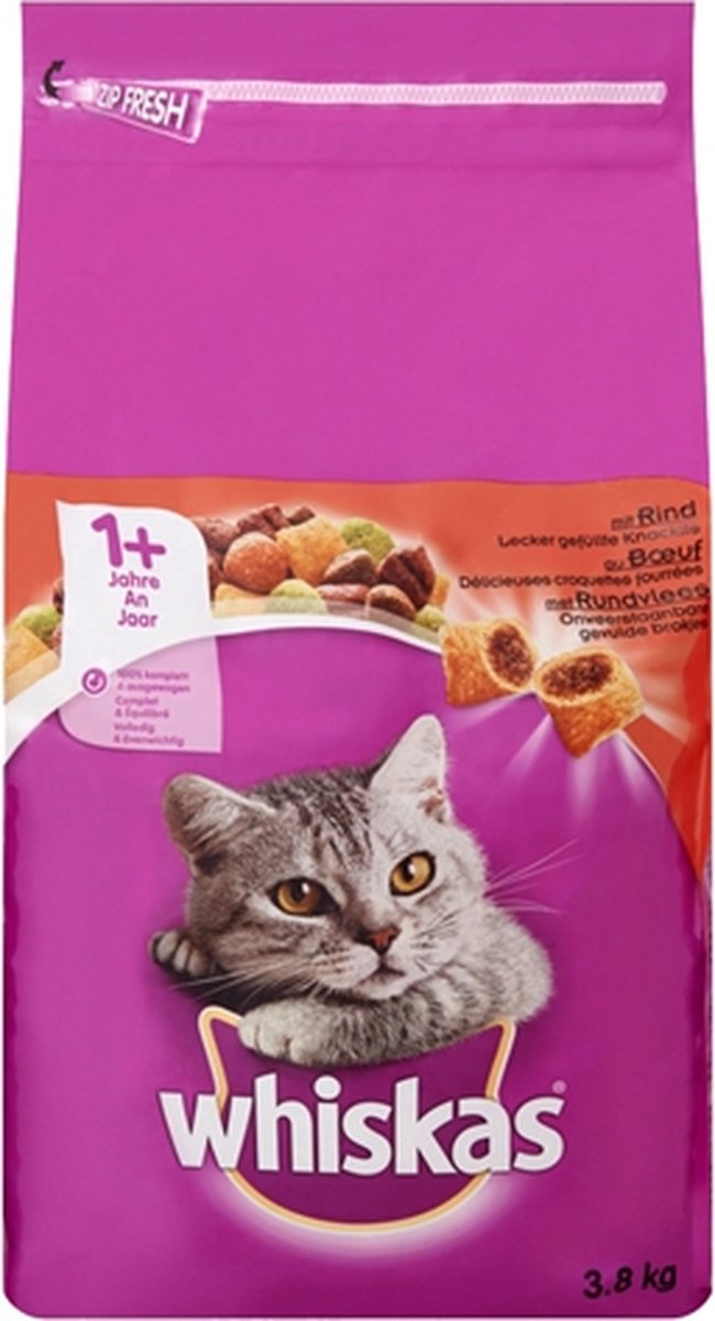 Whiskas 1+ Adult Katten Droogvoer - Rund - 3,8 Kg