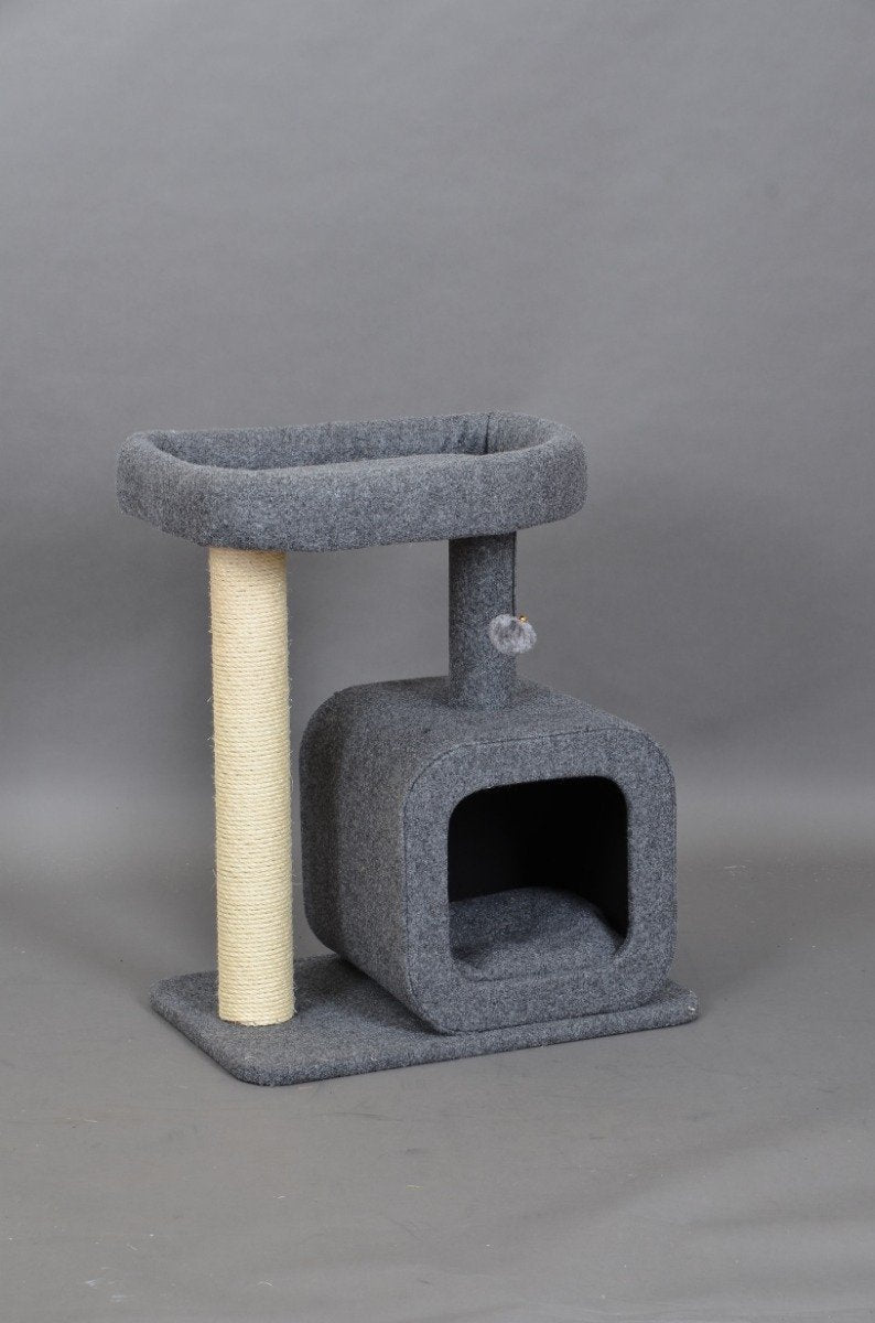 Katten Krabpaal Met Huisje | Grijs | 60 X 40 X 70 Cm Kattenboom Met Ligbed