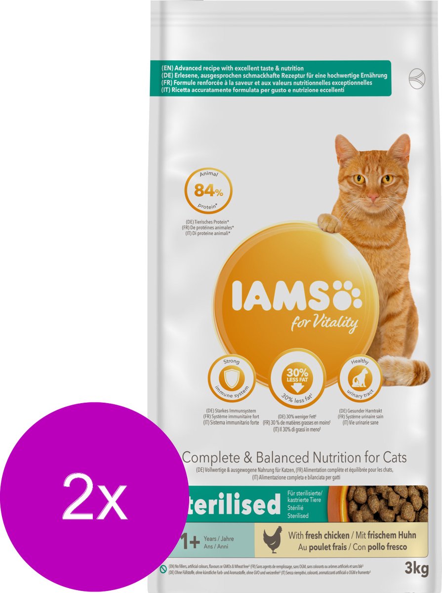Iams Cat Adult Sterilised - Kattenvoer - 2 X Kip 3 Kg