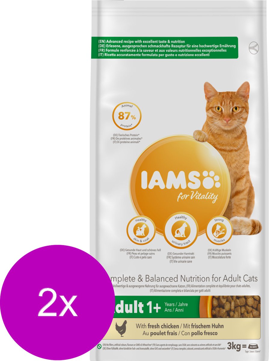 Iams Cat Adult Kip - Kattenvoer - 2 X 3 Kg
