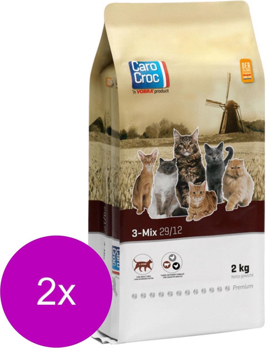 Carocroc 3-Mix - Kattenvoer - 2 X 2 Kg