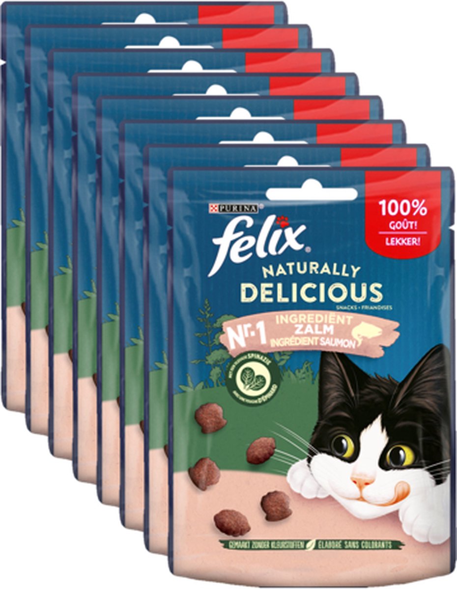 Felix Naturally Delicious Zalm & Spinazie - Kattensnacks - 8 X 50g
