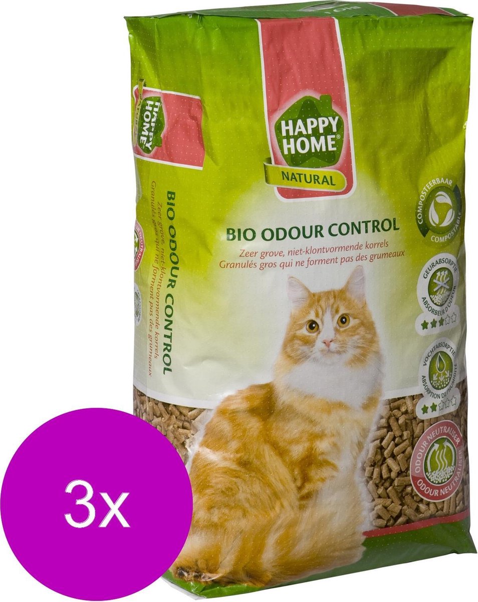 Happy Home Natural Bio Odour Control - Kattenbakvulling - 3 X 20 L