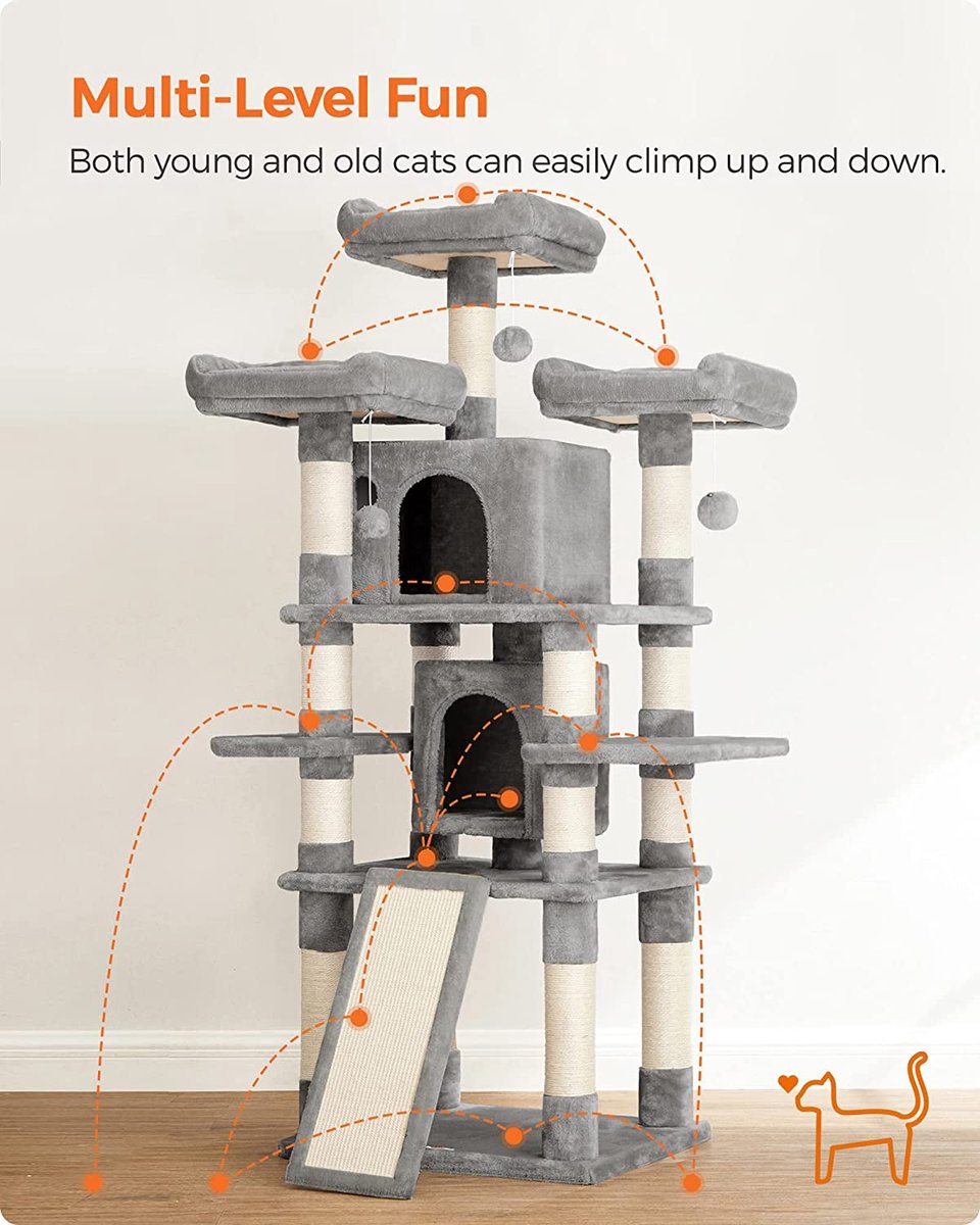 Nancy's XXL Krabpaal Voor Katten - Kattenboom - Grijs - 60 X 55 X 172 Cm