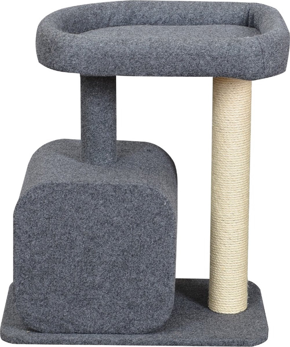  Katten Krabpaal Met Huisje | Grijs | 60 X 40 X 70 Cm Kattenboom Met Ligbed