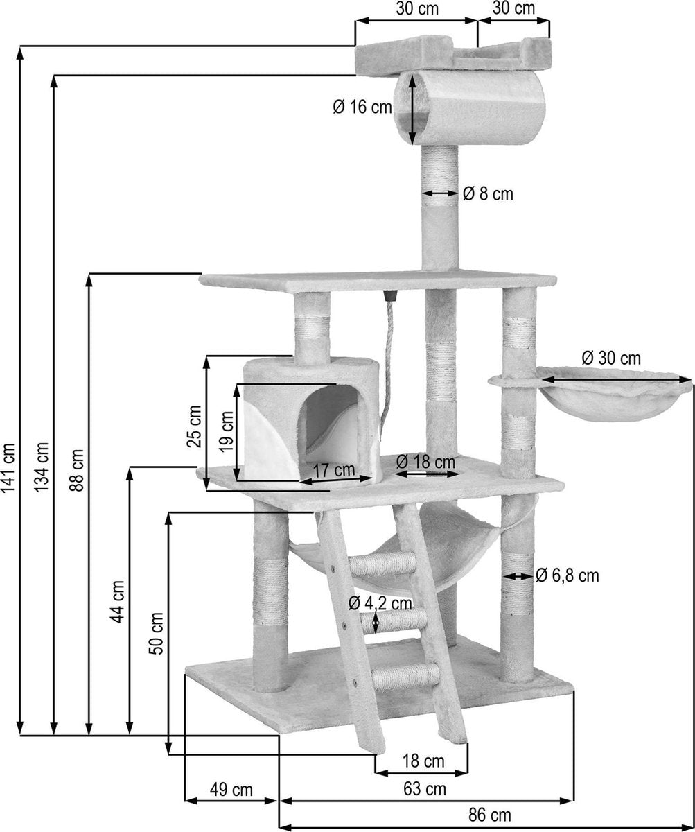  TecTake Stokely - Zwart - Krabpaal - 141 Cm