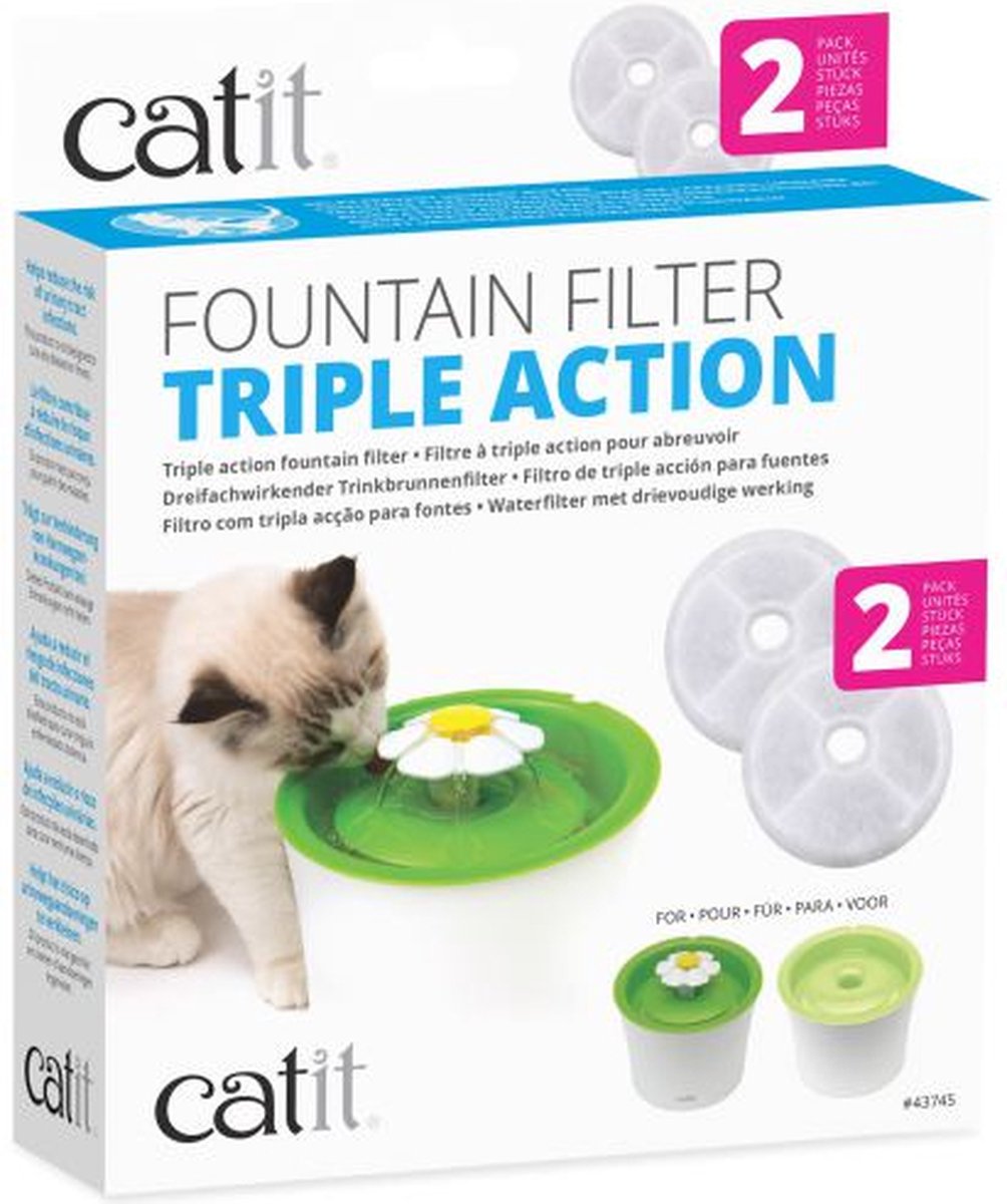  Catit Filters Triple Action 2 Pack - Kanttendrinkbak - 4 X 14.5 X 17.5 Cm Wit