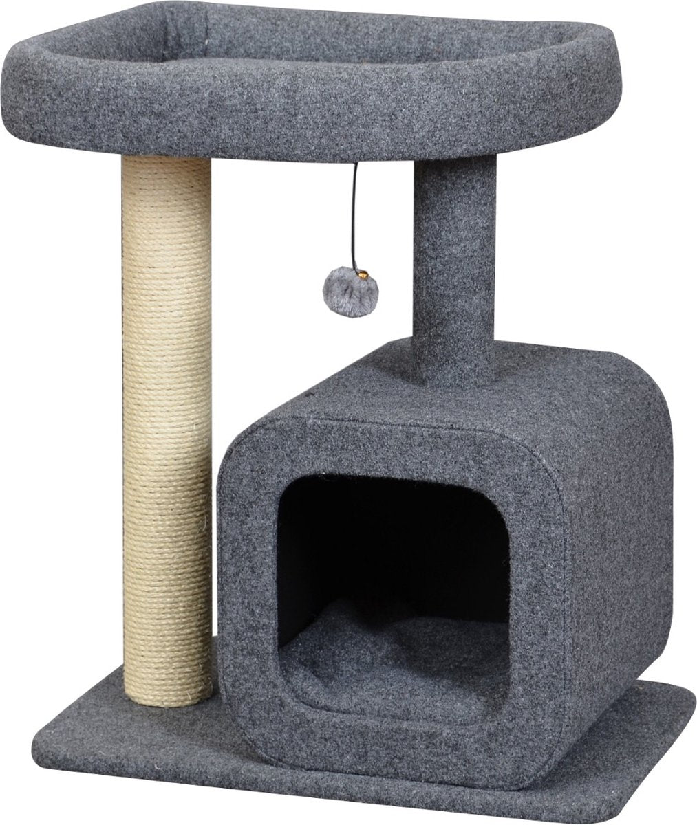  Katten Krabpaal Met Huisje | Grijs | 60 X 40 X 70 Cm Kattenboom Met Ligbed