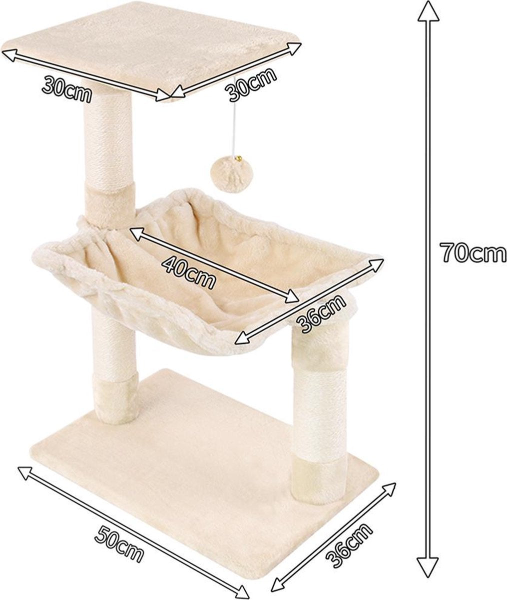 Merkloos MC Star Katten Krabpaal 70cm Krassen Grote Nis En Bal Opgeschort Spelen Schraper Platform Sisal - Beige, 70cm