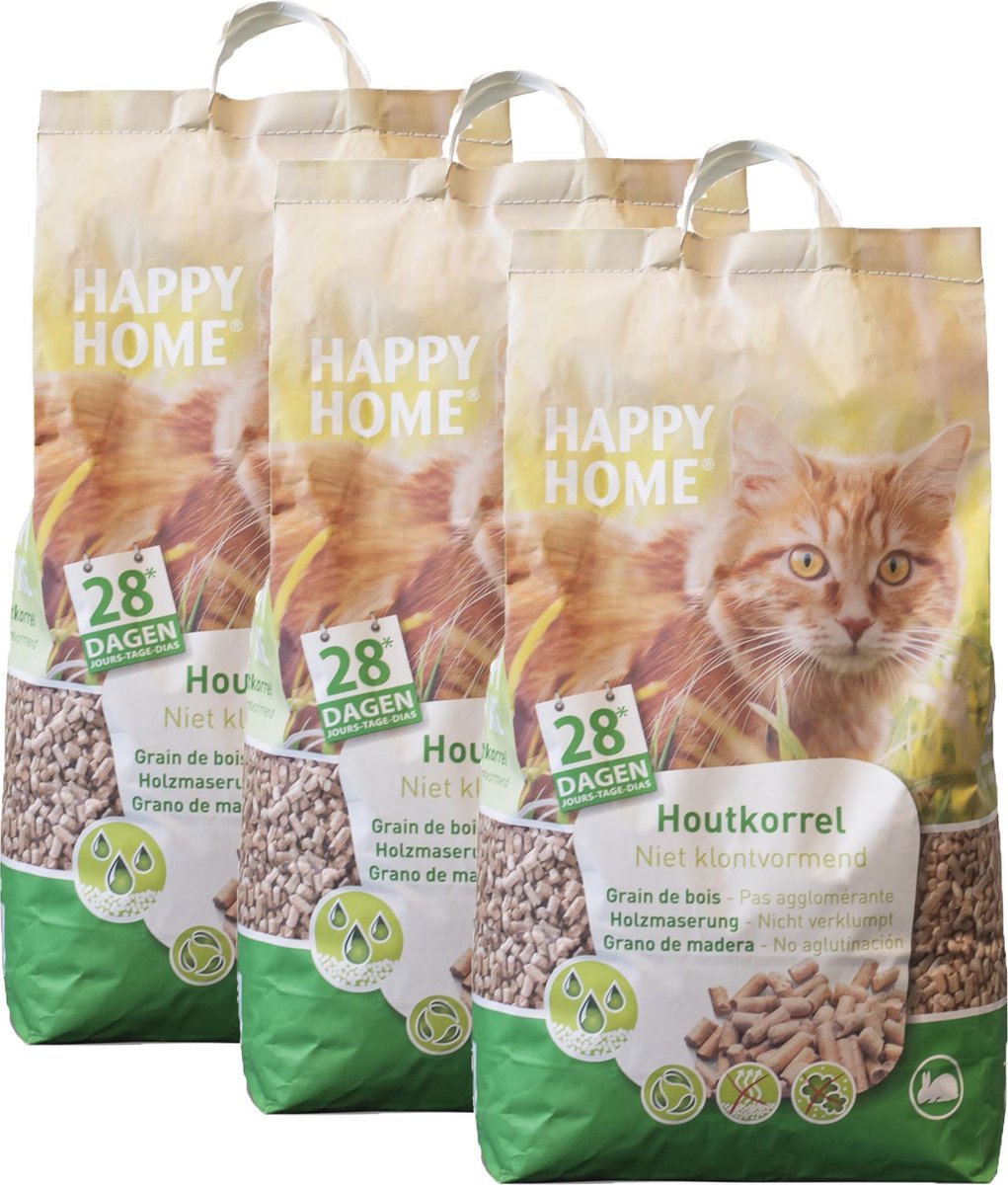  Happy Home Natural Wood - Kattenbakvulling - 3 X 20 L