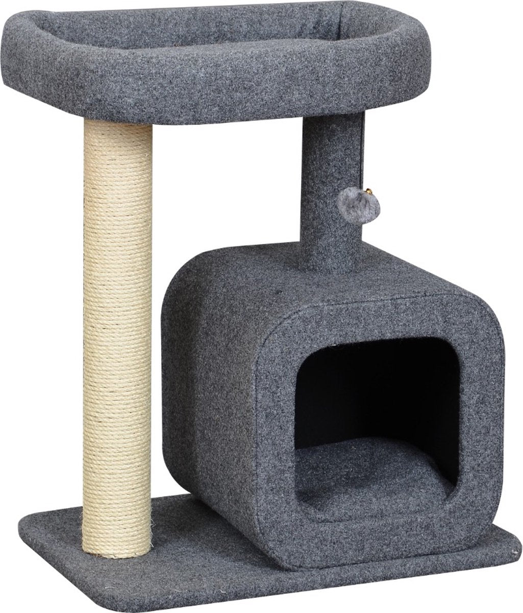  Katten Krabpaal Met Huisje | Grijs | 60 X 40 X 70 Cm Kattenboom Met Ligbed