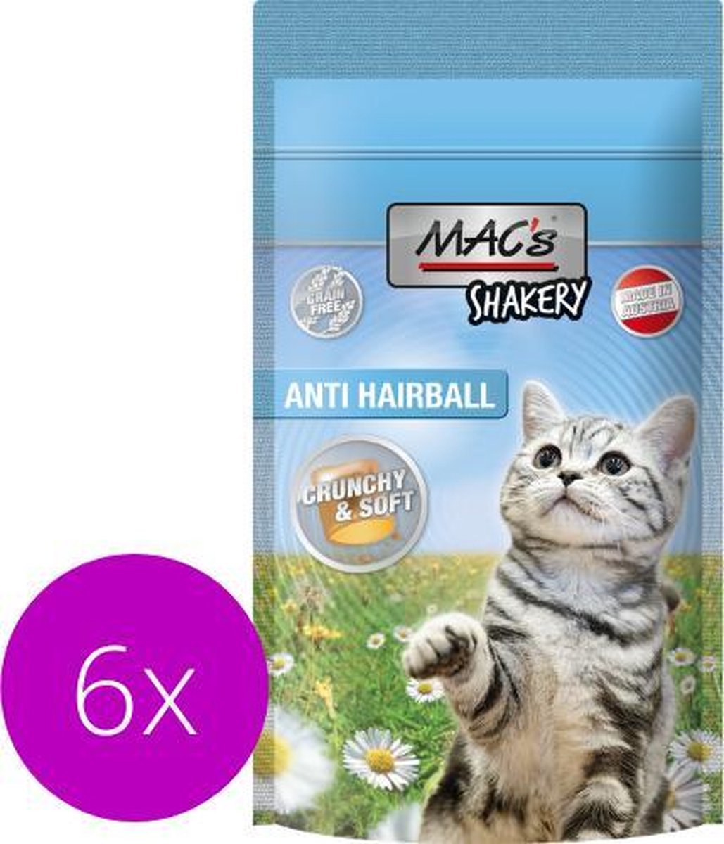  Mac’s Shakery Kattensnoepjes Anti-Haarbal - Graanvrij - Gebits Reinigend - 6 X 60g