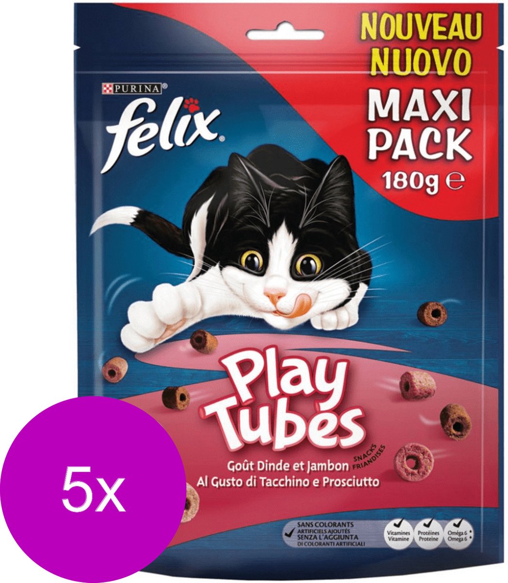  Felix PlayTubes - Kattensnacks Kalkoen &amp; Ham - 5 X 180g