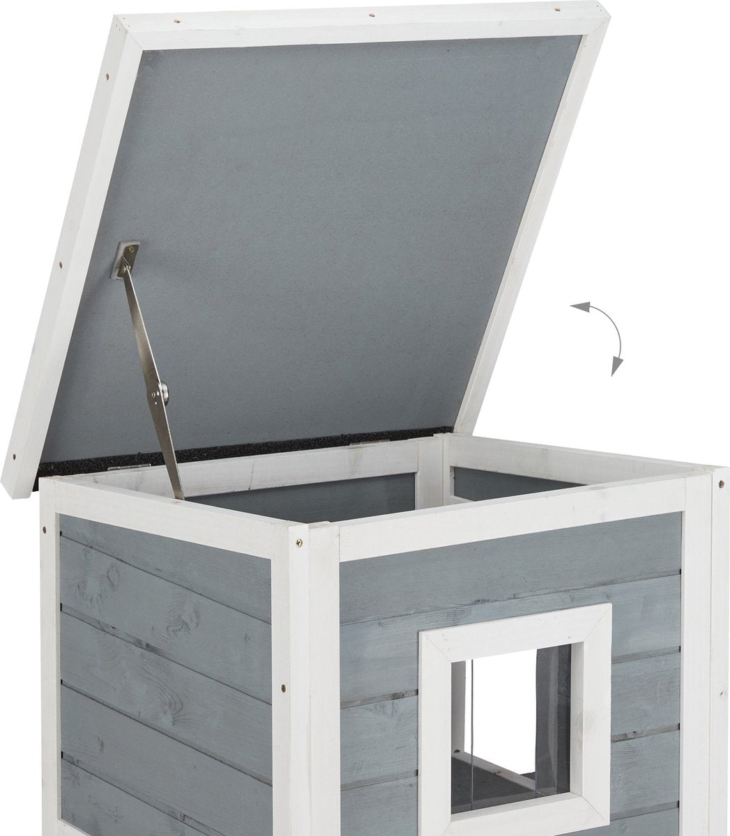  Relaxdays Kattenhuis Buiten - Groot Kattenhok Binnen - Hoog Kattenmeubel Grijs Hout - Tuin