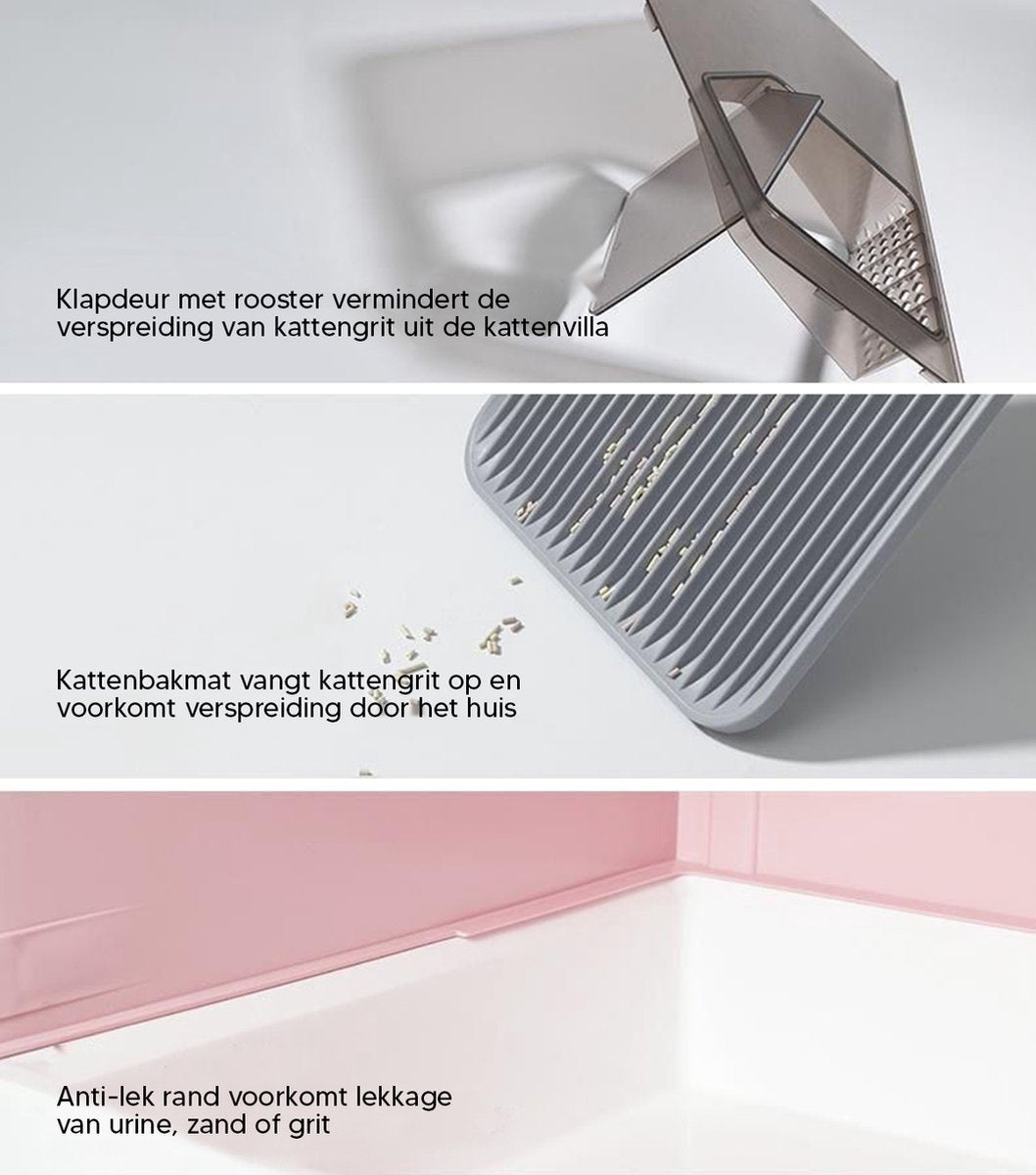  Kattenbak Villa Met Dubbele Voerbak En Kattenbakmat – Kat - Drinkbak – Modern En Stijlvol - Design - Groen