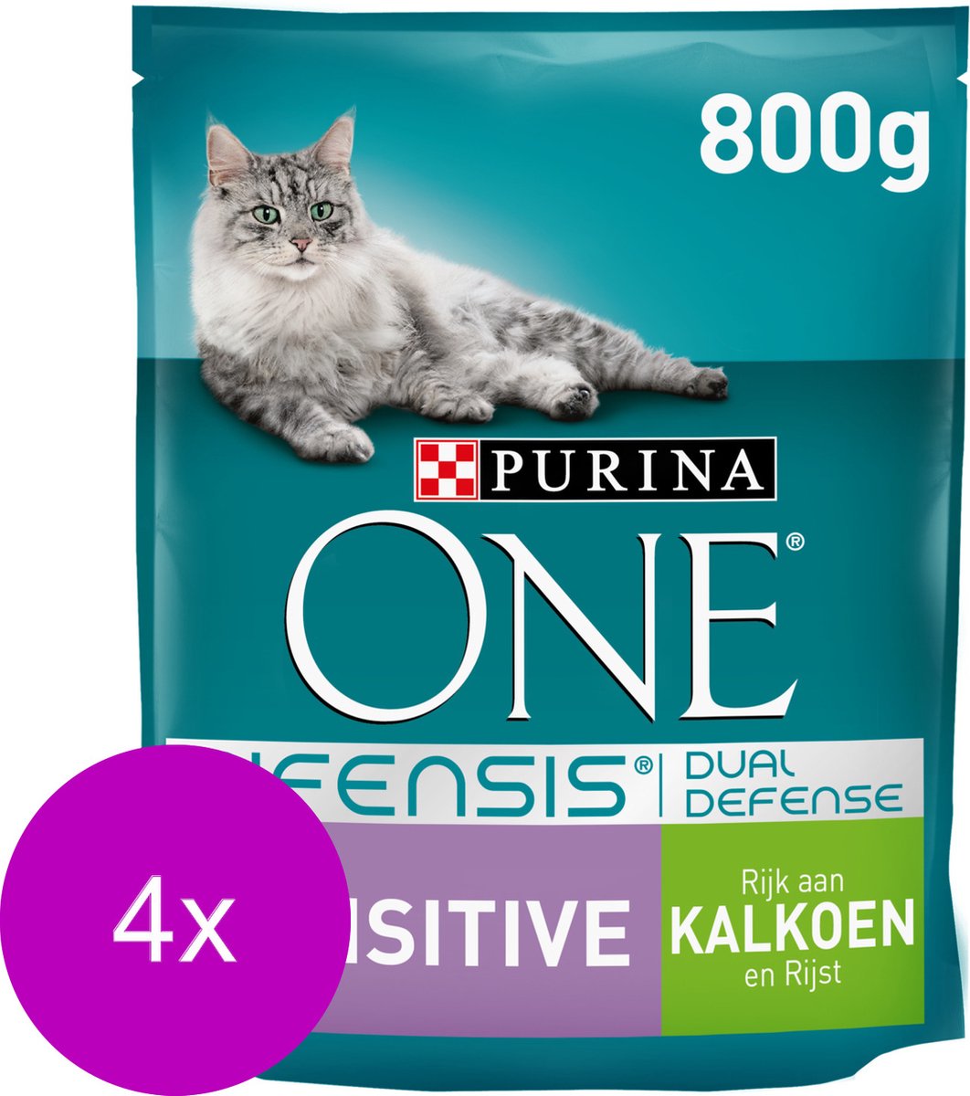  Purina One Sensitive - Kattenvoer - 4 X Kalkoen Rijst 800 G