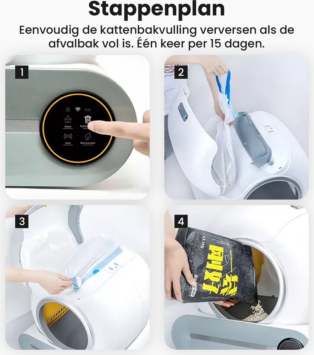  Dierboel Automatische Kattenbak - Zelfreinigende Kattenbak Met App - Ook Geschikt Voor Grote Katten 65L
