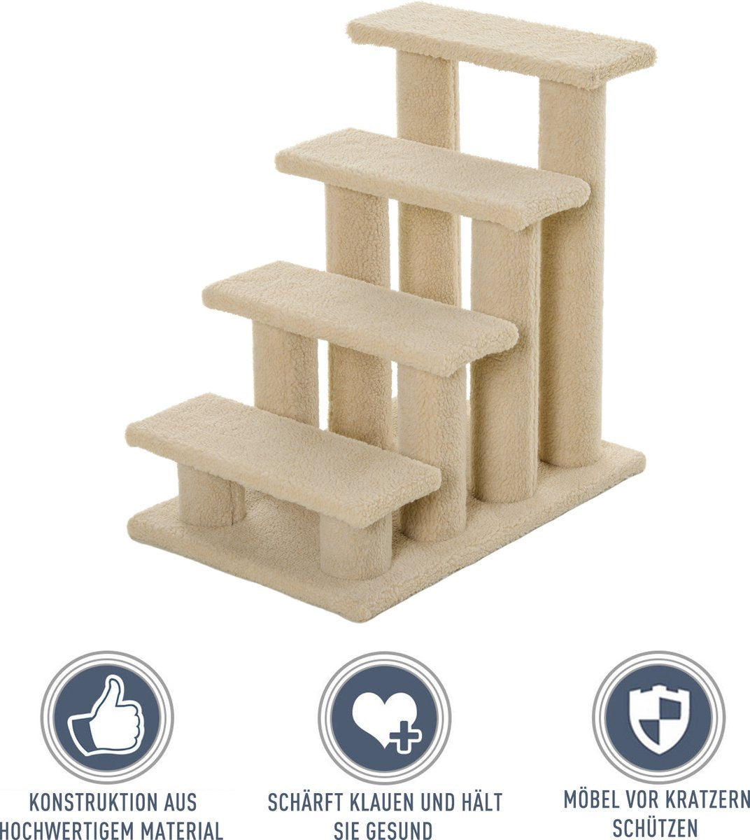  PawHut Dierentrap, Kattentrap, Hondentrap, Trap Voor Katten En Honden, 4 Treden, Beige, 63,5 X 43 X 60 Cm D30-006