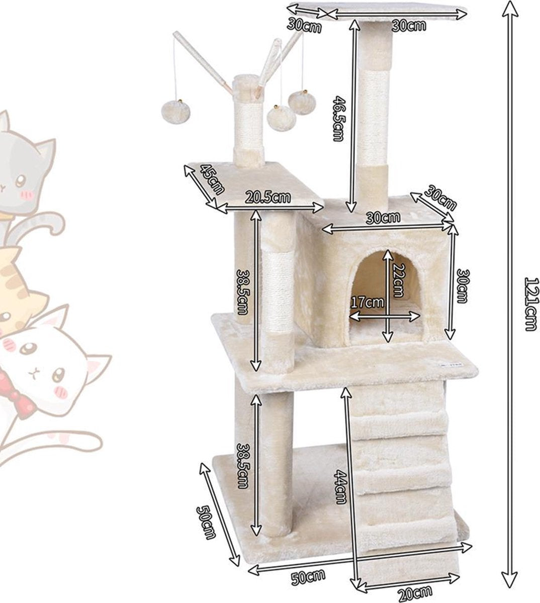 Merkloos MC Star Krabpaal Voor Grote Katten Cat Tree - 55 X 50 X 121 Cm - Beige