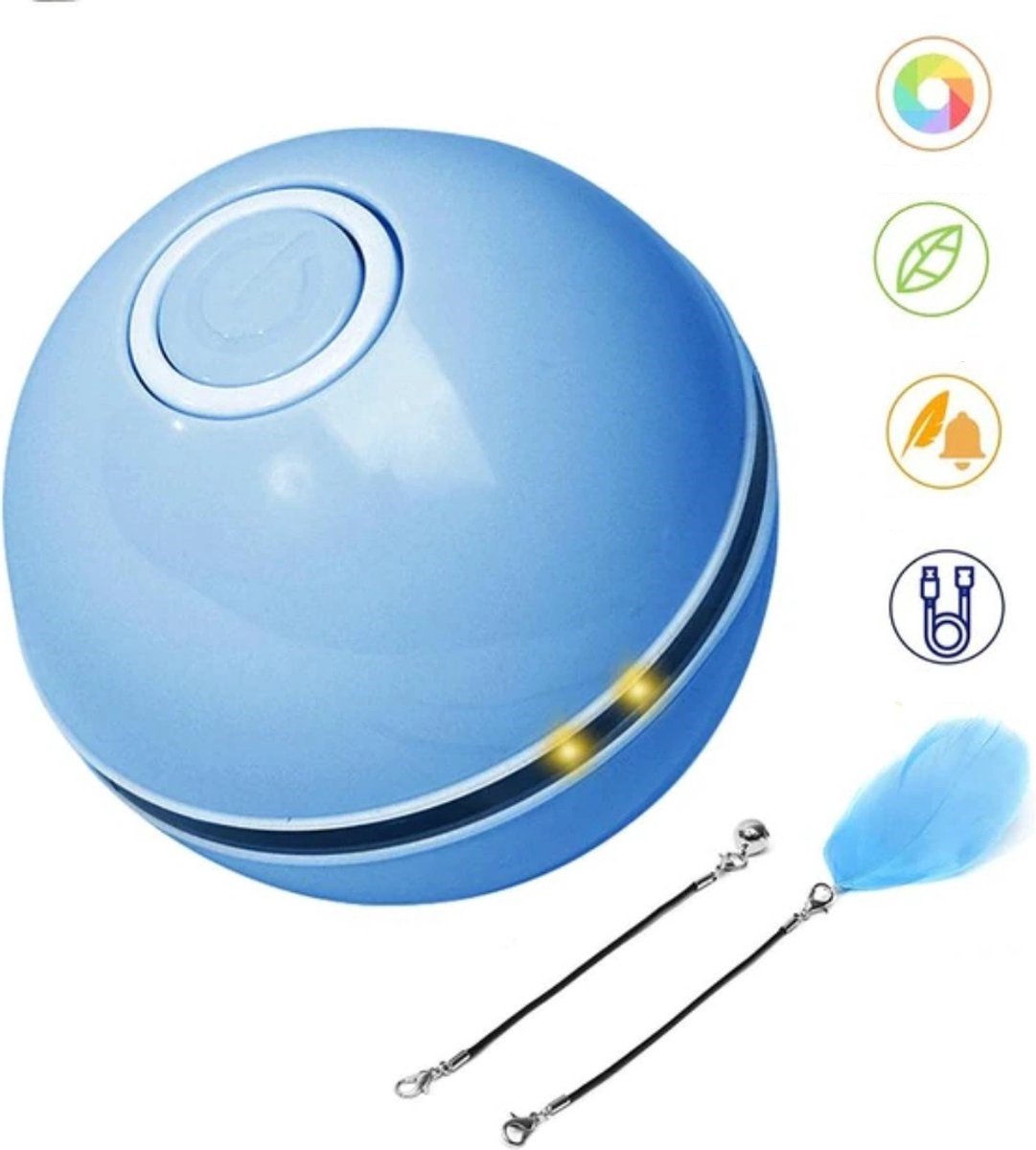  Otiume Elektrische Speelbal - Slimme Interactieve Zelfrollende Bal - Speelgoed Voor Katten - Kattenspeelgoed - Blauw