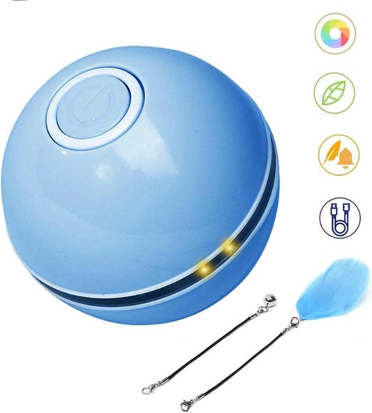  Otiume Elektrische Speelbal - Slimme Interactieve Zelfrollende Bal - Speelgoed Voor Katten - Kattenspeelgoed - Blauw
