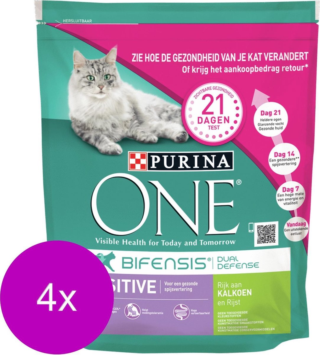  Purina One Sensitive - Kattenvoer - 4 X Kalkoen Rijst 800 G