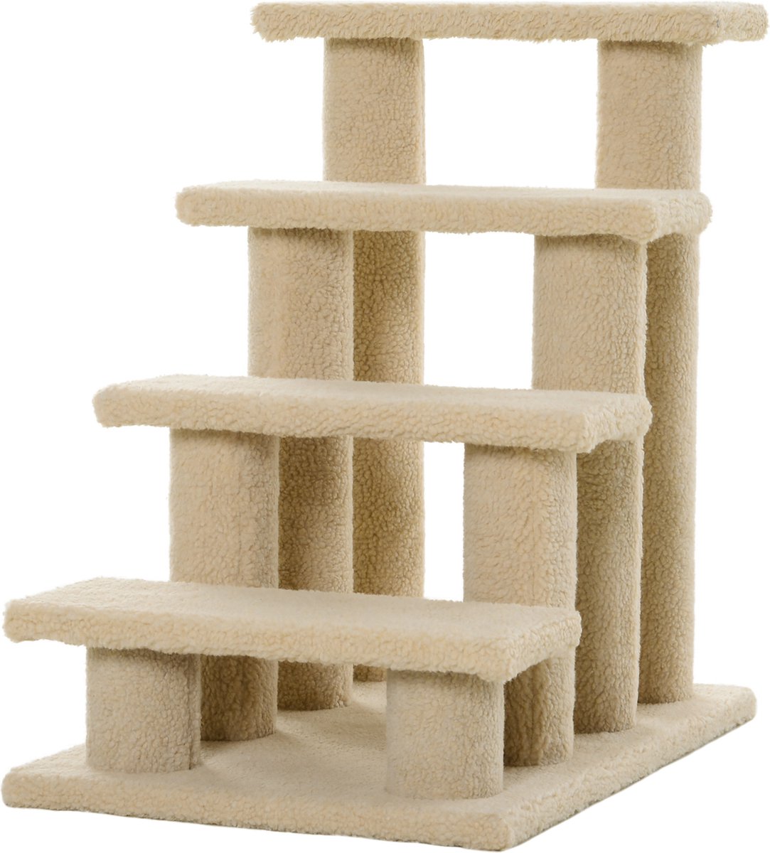  PawHut Dierentrap, Kattentrap, Hondentrap, Trap Voor Katten En Honden, 4 Treden, Beige, 63,5 X 43 X 60 Cm D30-006