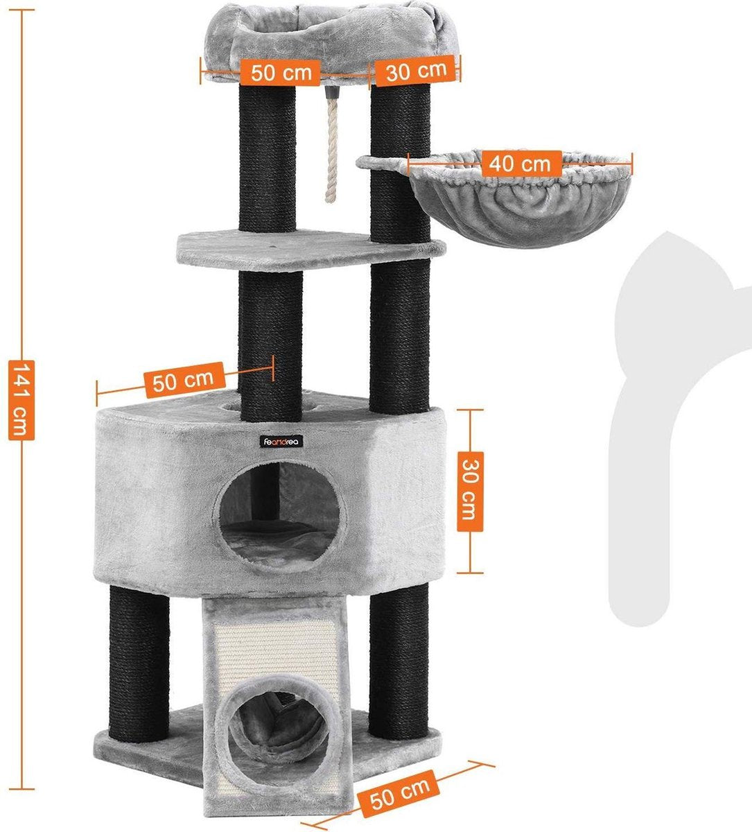  EKEO - Krabpaal Groot -kattenboom Met Pluizig Uitzichtplatform - Ligkom En Knuffelholte - Kattentoren - XL