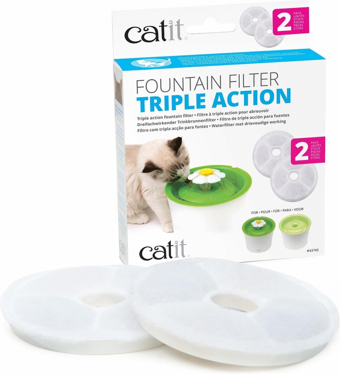  Catit Filters Triple Action 2 Pack - Kanttendrinkbak - 4 X 14.5 X 17.5 Cm Wit